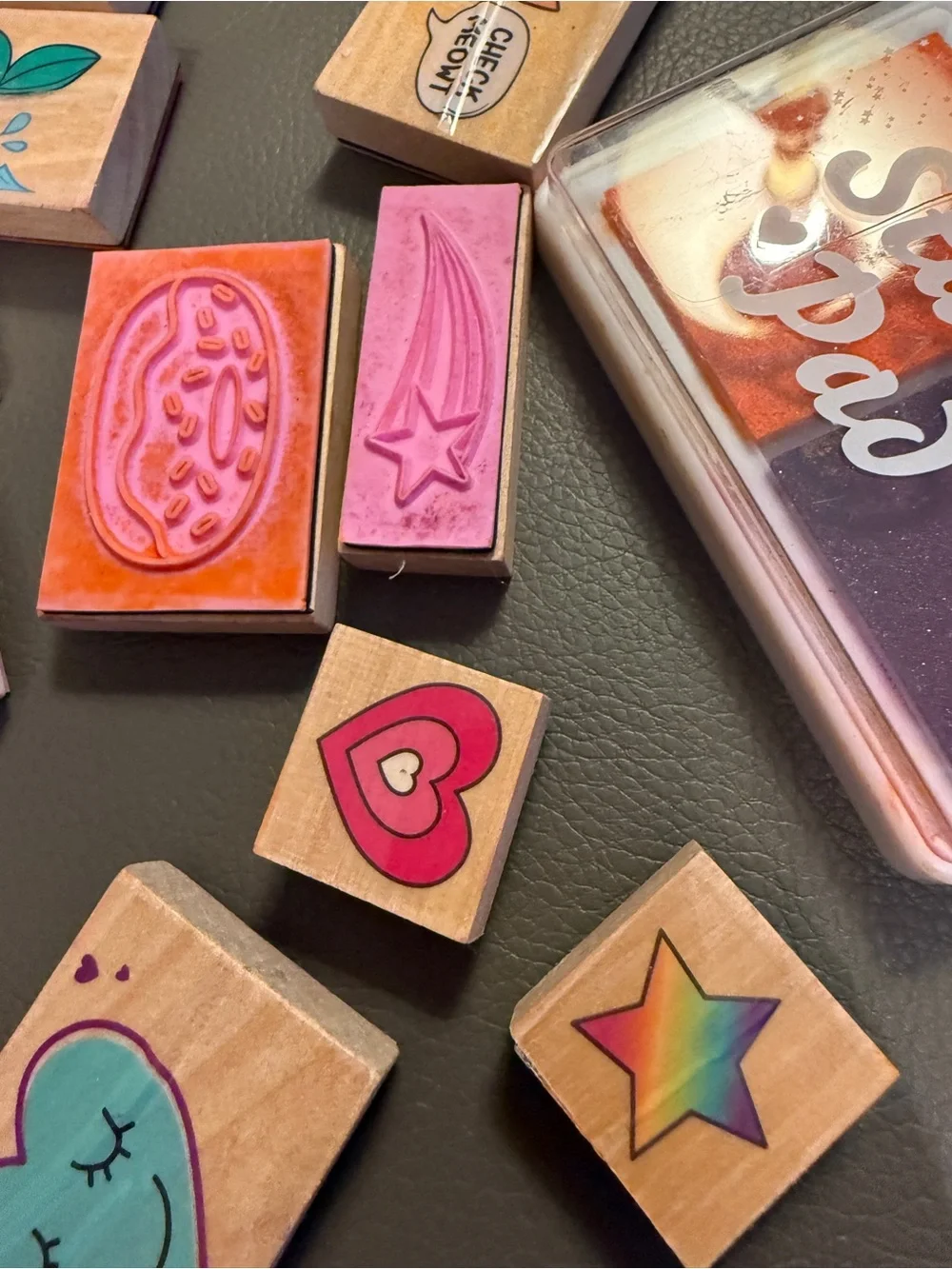 Kids Wooden Stamp Set with Pink and Orange Ink Pad
